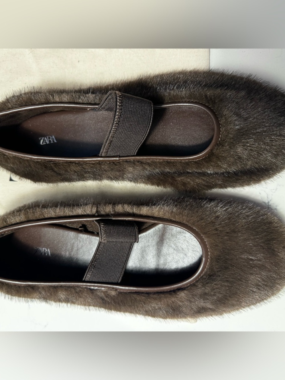 Zara Faux Fur Ballet Flats Brown Mary Jane Size 8 (Fits 8.5–9) Cozy Luxe Flats - Picture 2 of 9